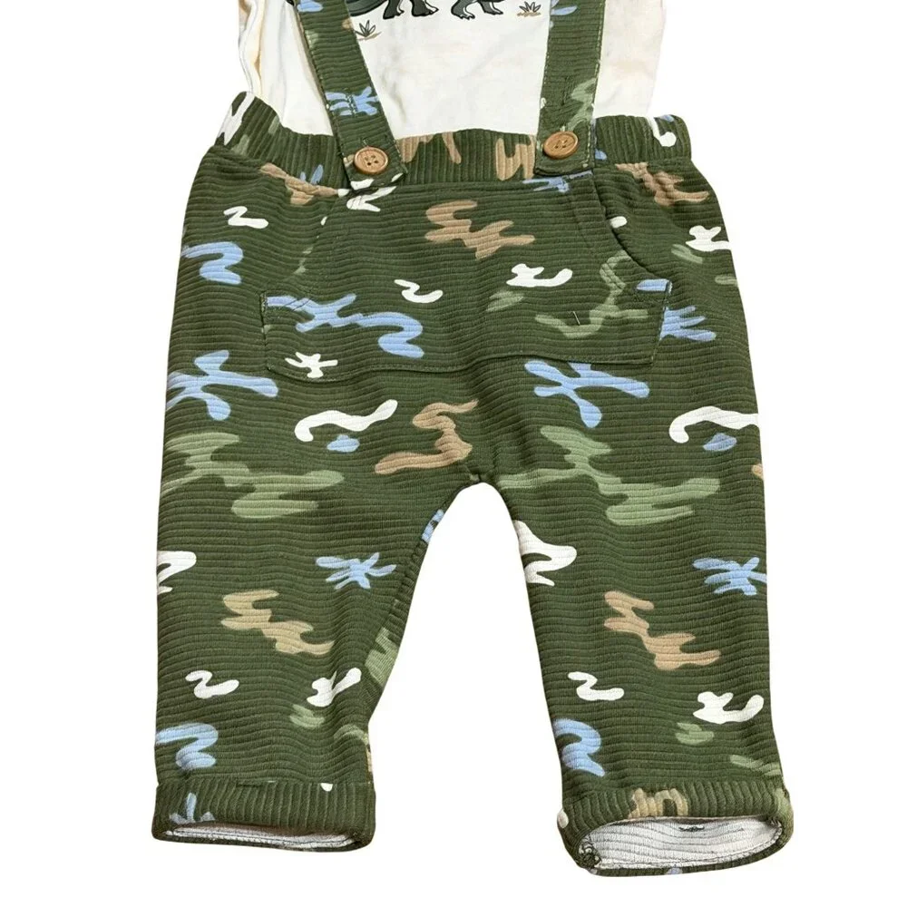 NWT Wonder Nation Baby Boys 6-9M 2-Piece Outfit Set‎ Dinosaur Shirt & Suspenders